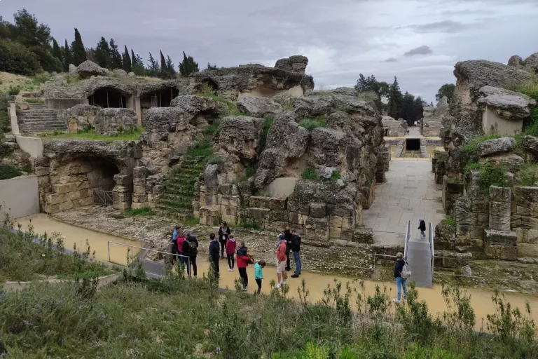 grupo visitando ruinas romanas de italica visita guiada ciudad romana italica 1 768x512